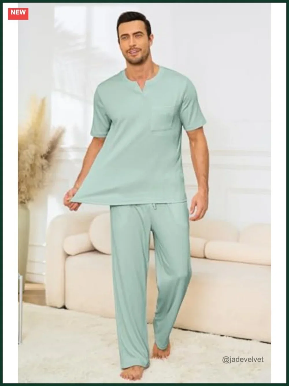 Men's Short Sleeve Pajama Set with Pockets, 2 Piece Loungewear